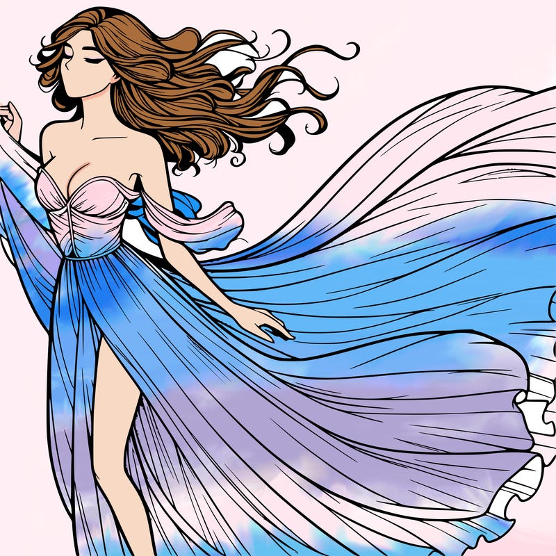 realistic woman in dress flowing the the wind