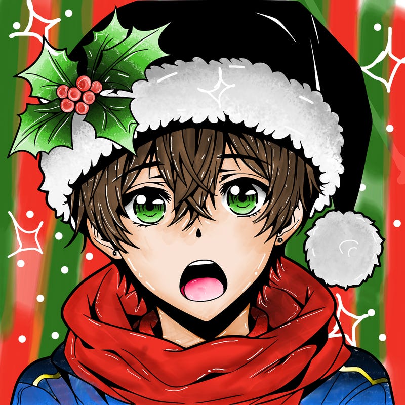anime boy at christmas with a mouth
