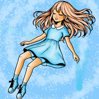 realistic girl floating