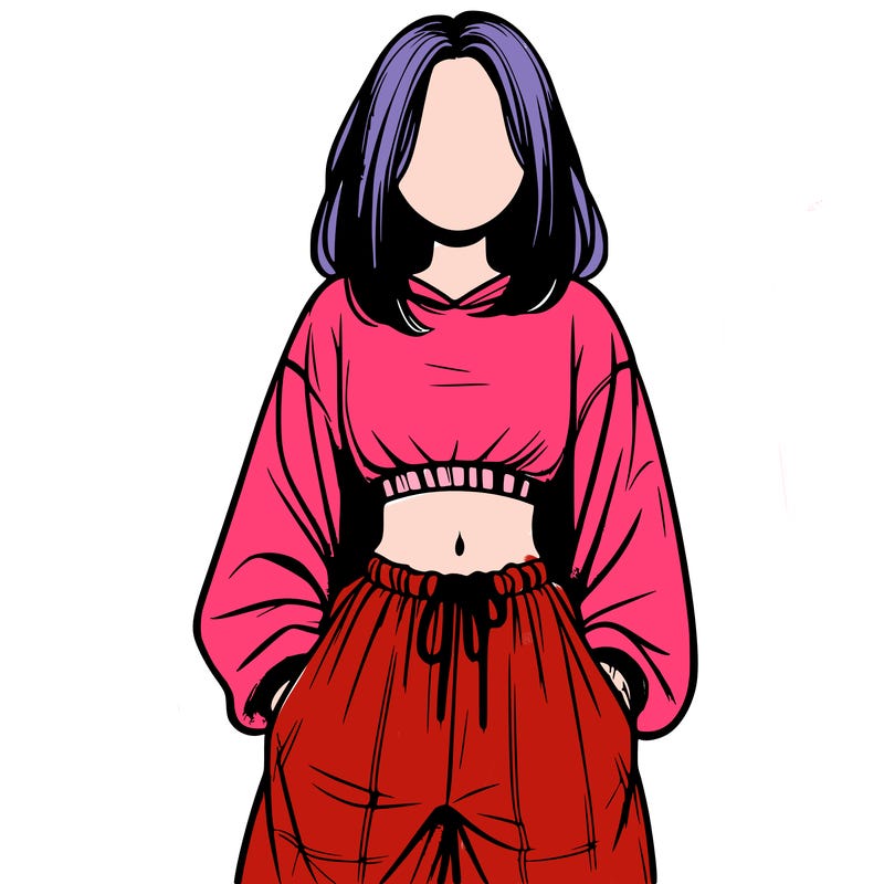 realistic girl faceless with baggy pants and a crop top