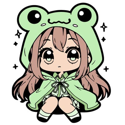 chibi girl with frog hoodie