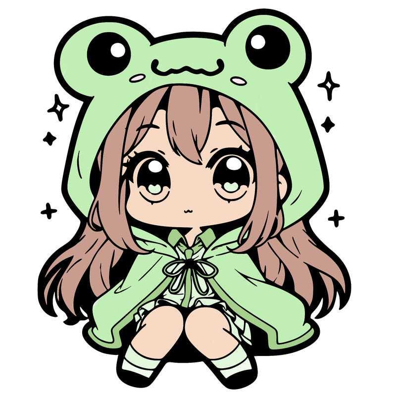 chibi girl with frog hoodie