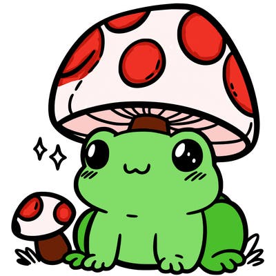 a cute frog with a mushroom hat