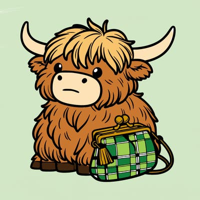 highland cow in a purse