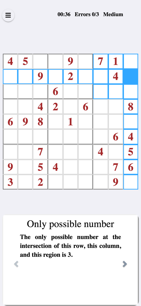 Sudoku Academy - Schermata di gioco di Sudoku Academy che mostra una spiegazione logica del tutor AI sulla prossima mossa
