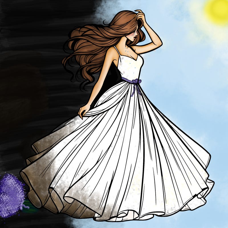 realistic woman with dress flowing in the wind