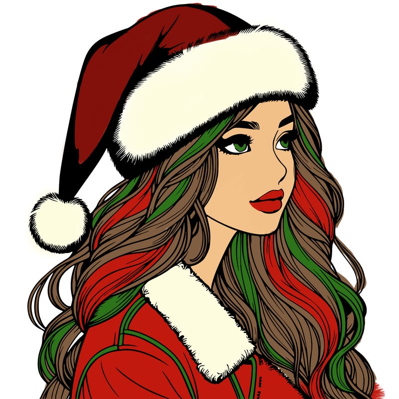realistic girl in santa hat