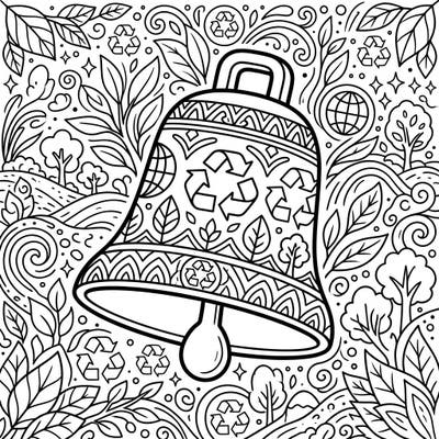 Ring in environmental awareness with this delightful Earth Day cowbell coloring page. Featuring intricate designs of recycling symbols, lush leaves, and tiny globes, it's a perfect blend of festive sound and ecological spirit.