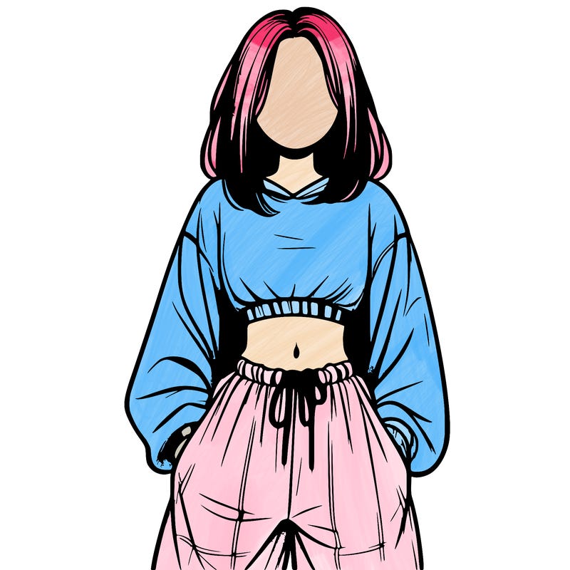 realistic girl faceless with baggy pants and a crop top
