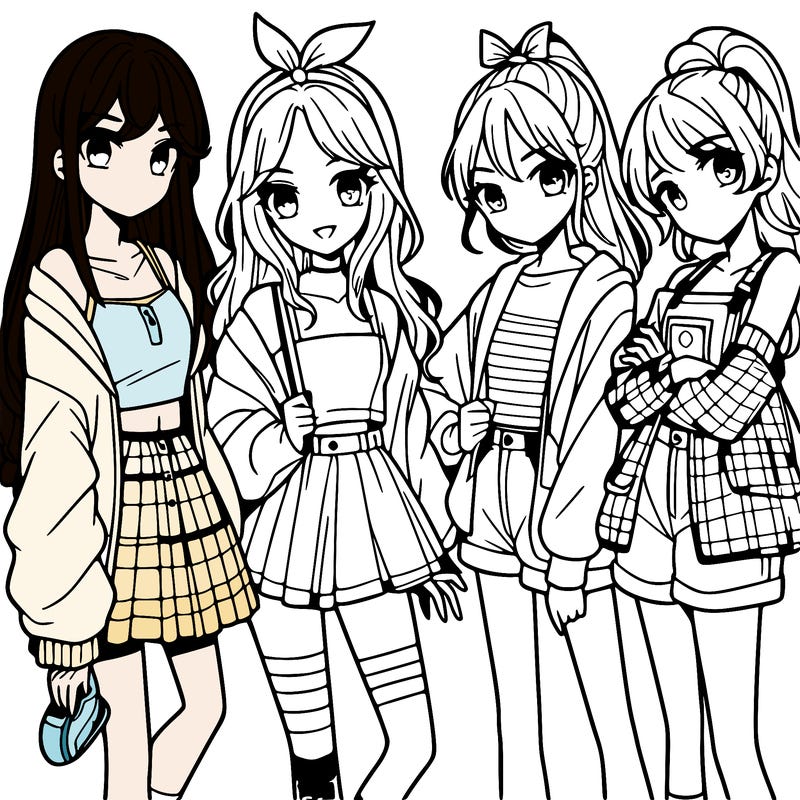 teen manga girls group of 4