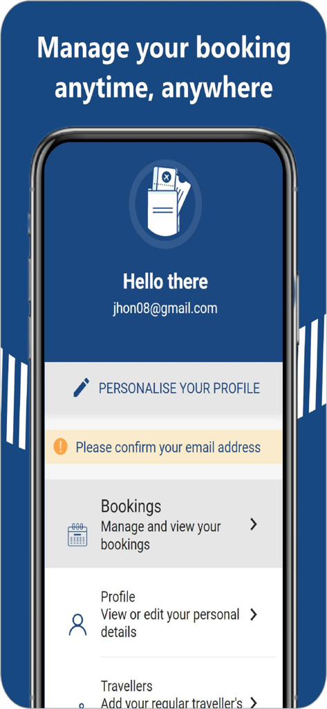 Pantalla de gestión de cuenta de usuario en la aplicación Amadeus Online Suite que muestra opciones de reservas y personalización de perfil