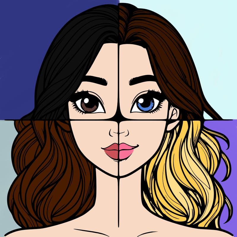 a realistic girl split into four parts