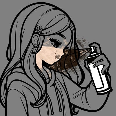 a realistic girl spray painting