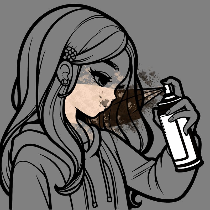 a realistic girl spray painting