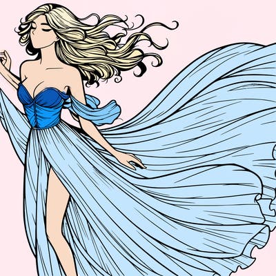 realistic woman in dress flowing the the wind