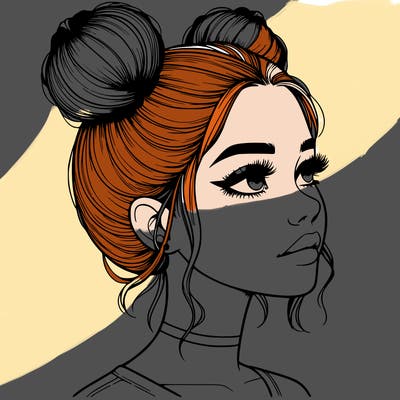 realistic girl with buns on the top of her head