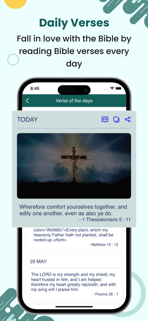 Daily Bible verses screen in the Book of Enoch app featuring religious quotes and scriptures