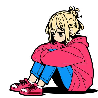 sad anime girl sitting alone