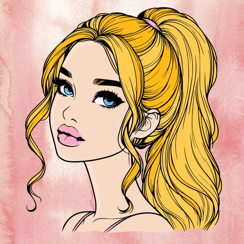 realistic girl with a ponytail on her hair and lips