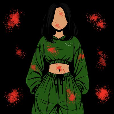 realistic girl faceless with baggy pants and a crop top