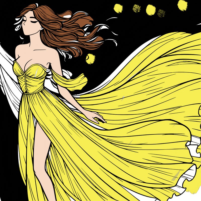 realistic woman in dress flowing the the wind