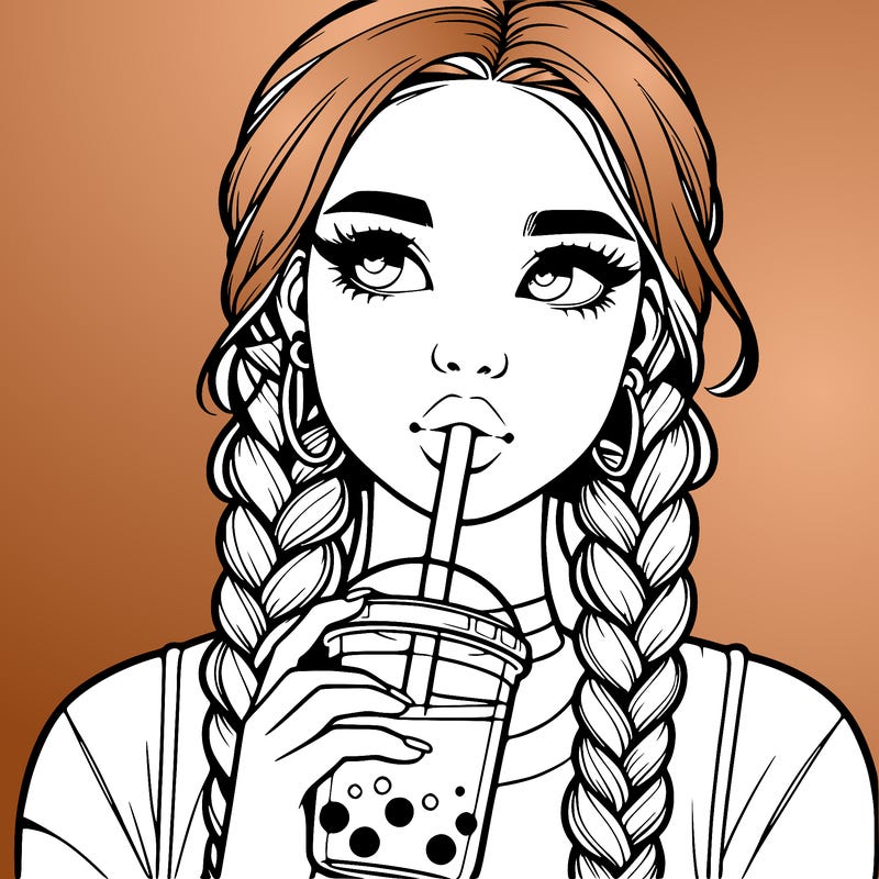 realistic girl with braided hair drinking boba