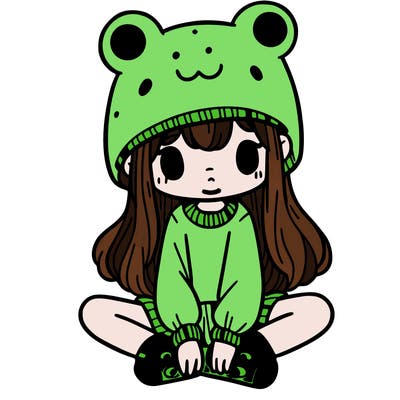 a girl wearing a frog hat and some frog socks