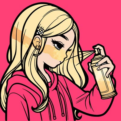a realistic girl spray painting