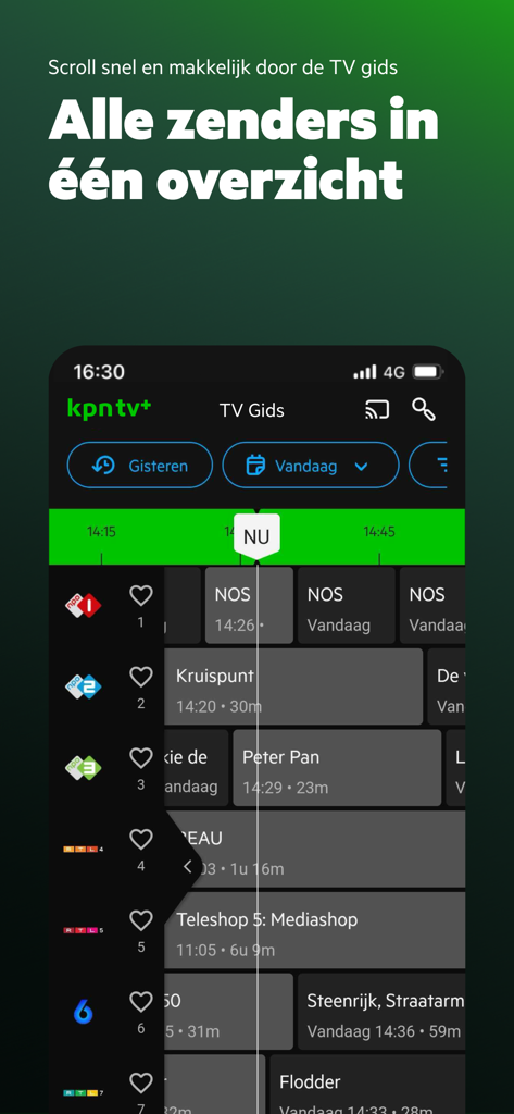 KPN TV+ App - KPN TV plus app interface showing a comprehensive TV guide and channel overview