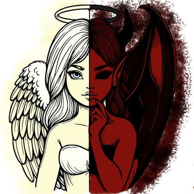 realistic angel half demon