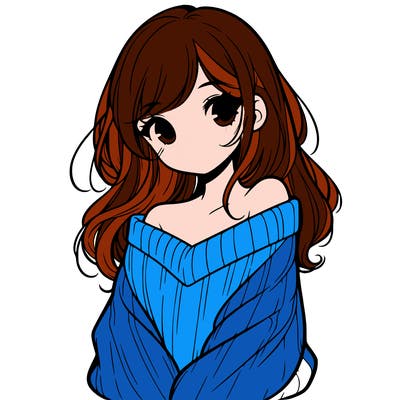 shy pretty girl wearing a sweater that is falling off one shoulder portrait
