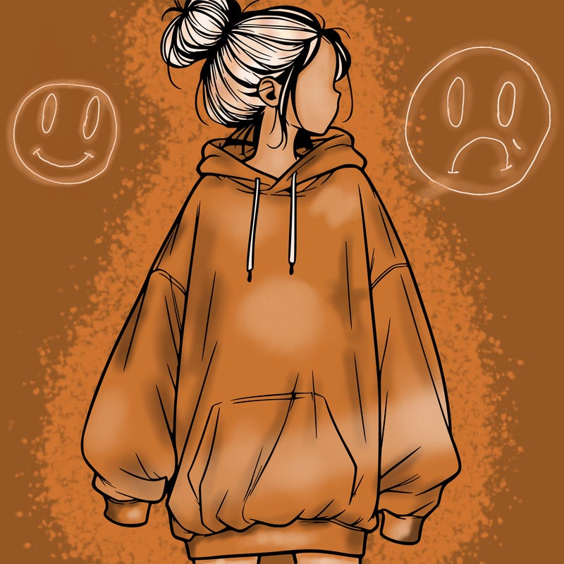realistic girl with a oversized sweatshirt on and a bun