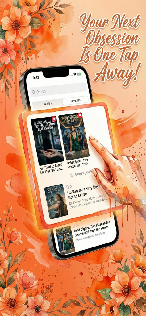 Promotional screen for SpeedShort app featuring various romance and fantasy web novel covers with a floral watercolor background.