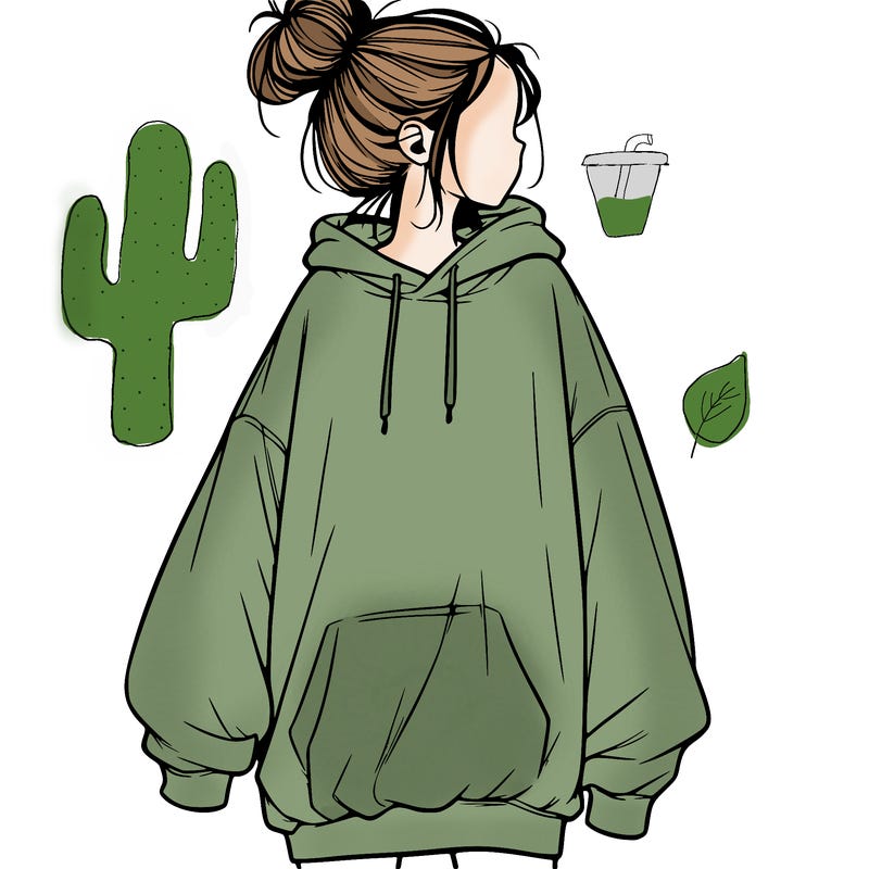 realistic girl with a oversized sweatshirt on and a bun