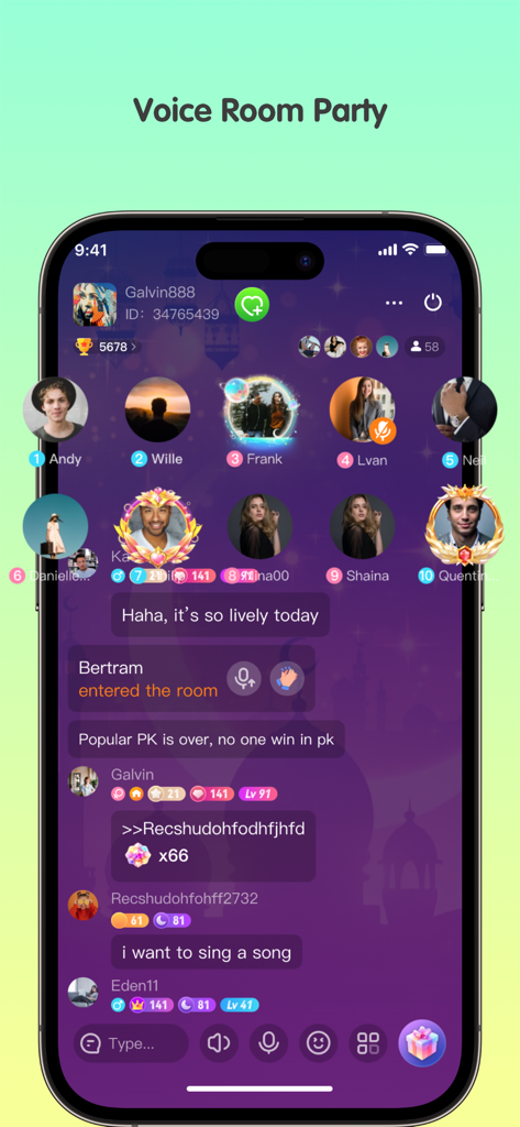 HaChat Toki - Interface de l'application HaChat Toki montrant un salon de discussion vocale de groupe avec plusieurs avatars d'utilisateurs et un fil de discussion textuel en direct.