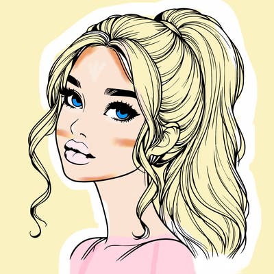 realistic girl with a ponytail on her hair and lips