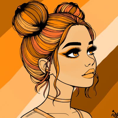 realistic girl with buns on the top of her head