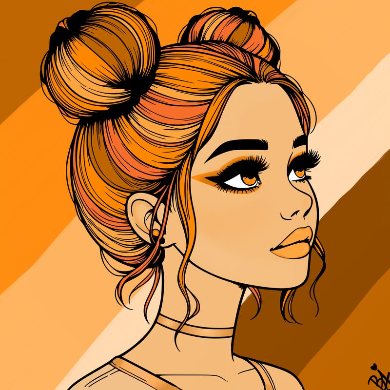 realistic girl with buns on the top of her head
