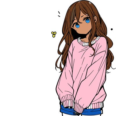 manga teen girl  in a sweater and baggy pants