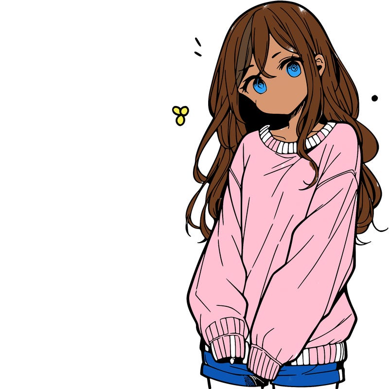 manga teen girl  in a sweater and baggy pants