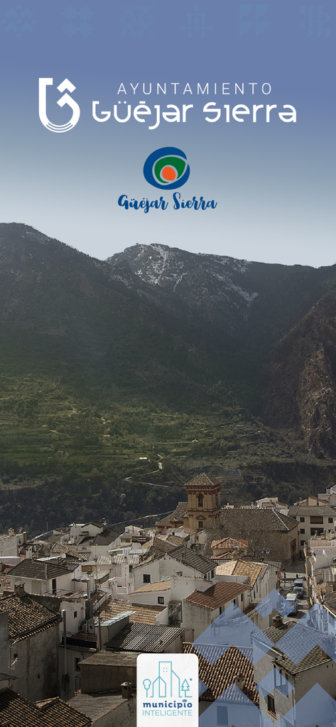 Güéjar Sierra - Tela de boas-vindas do aplicativo Guejar Sierra com o logo da cidade e uma paisagem de montanha