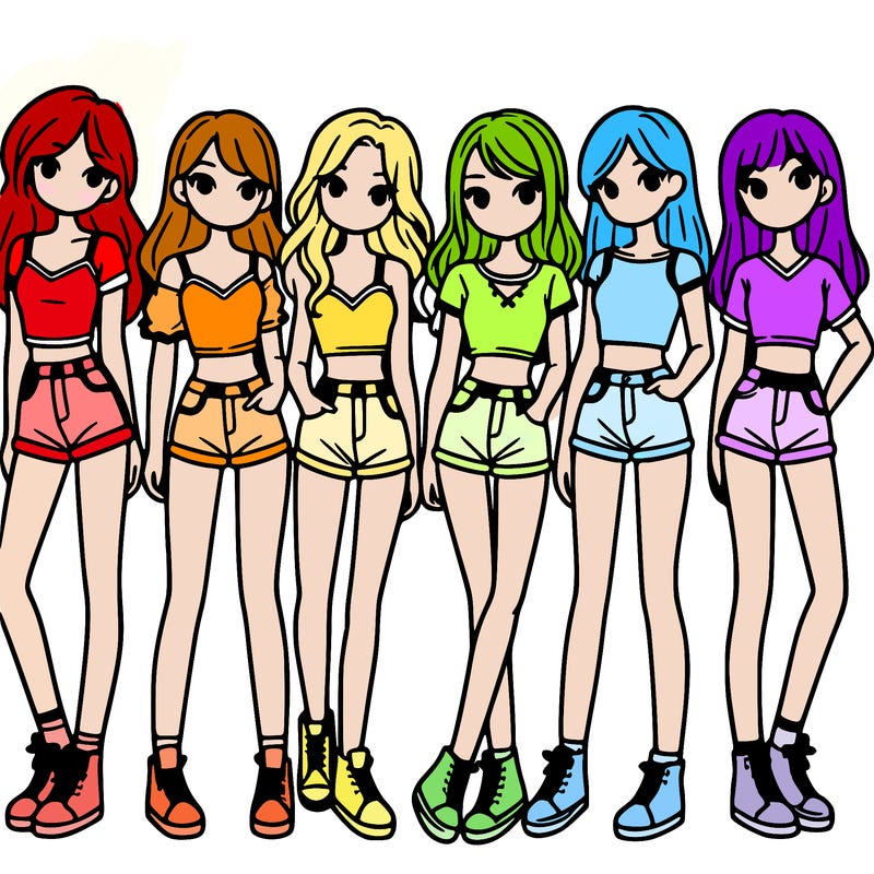 a group of girls wearing crop tops and shorts