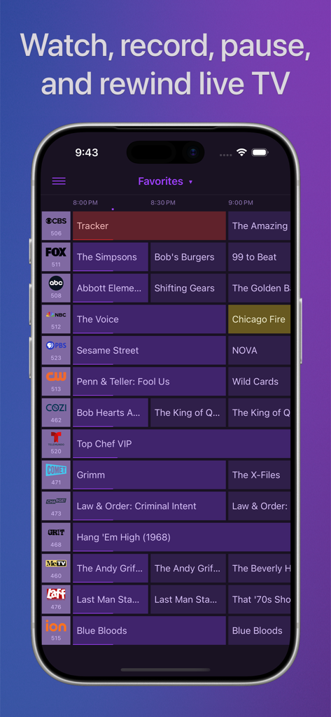 Channels: Whole Home DVR - Channels app program guide for live TV on iPhone