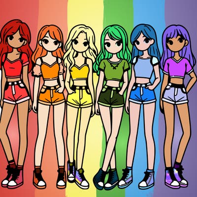 a group of girls wearing crop tops and shorts