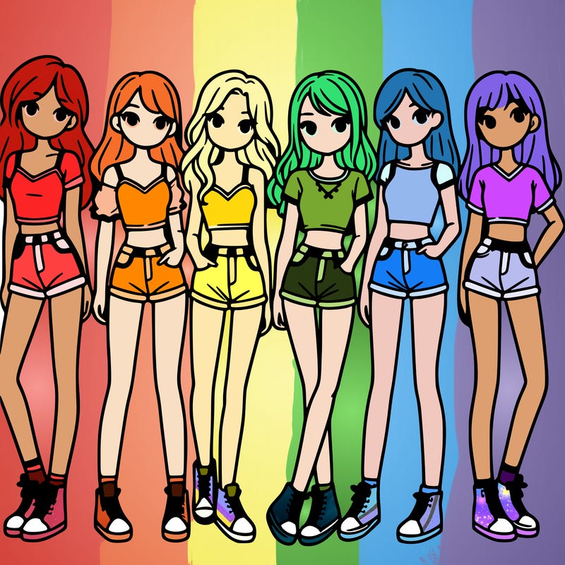 a group of girls wearing crop tops and shorts