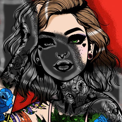 realistic girl with tattoos all over