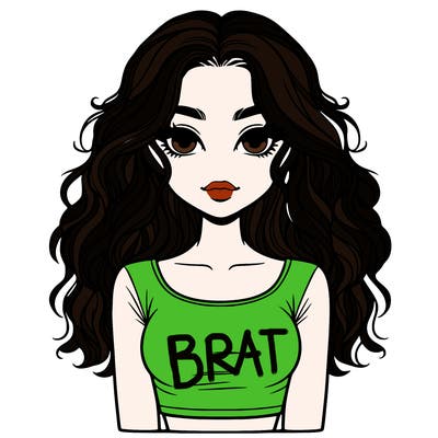 a realistic girl with wavy hair and a crop top shirt