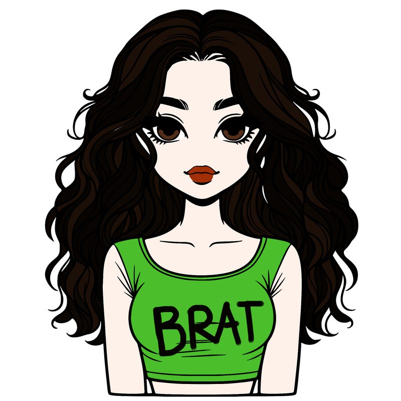 a realistic girl with wavy hair and a crop top shirt