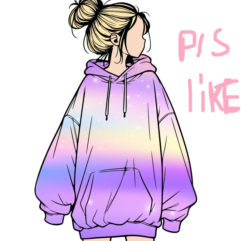 realistic girl with a oversized sweatshirt on and a bun