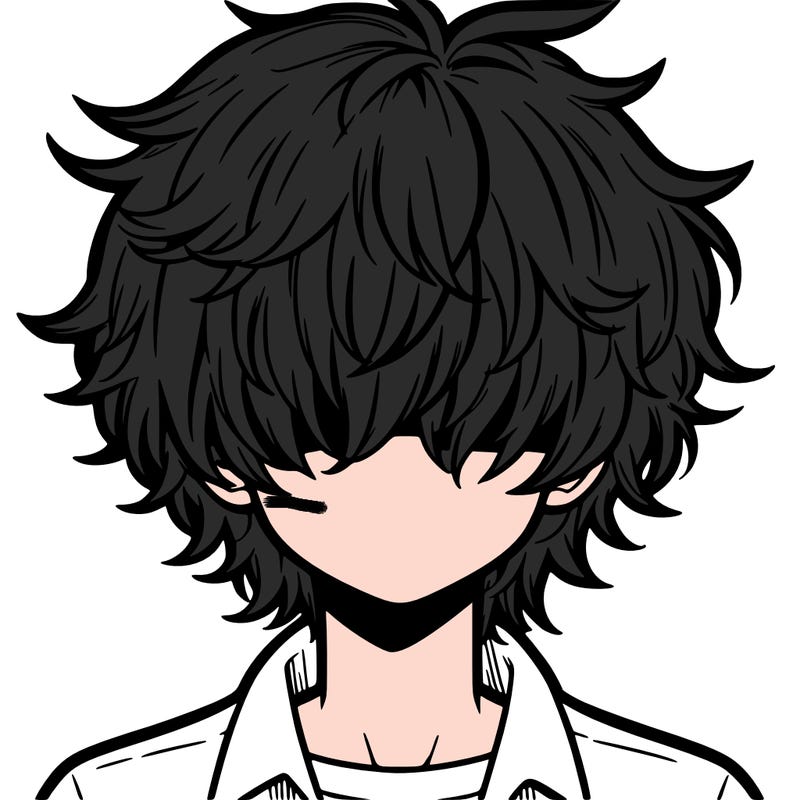 manga boy fluffy hair covering his eyes